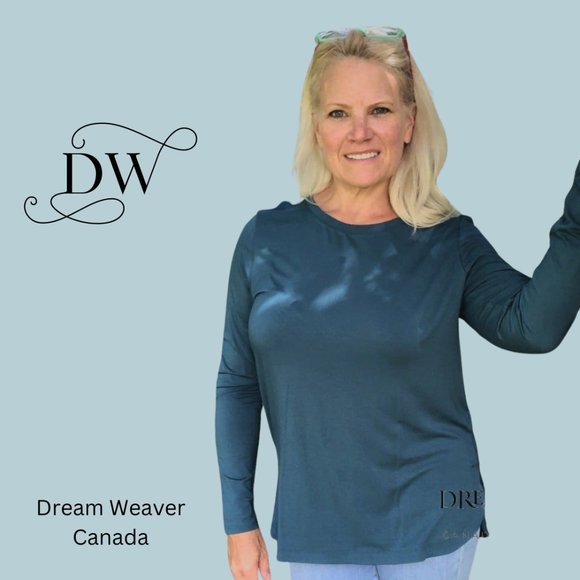 Bamboo Long Sleeve Layering Tee | Teal | Terrera - Picture 1 of 8